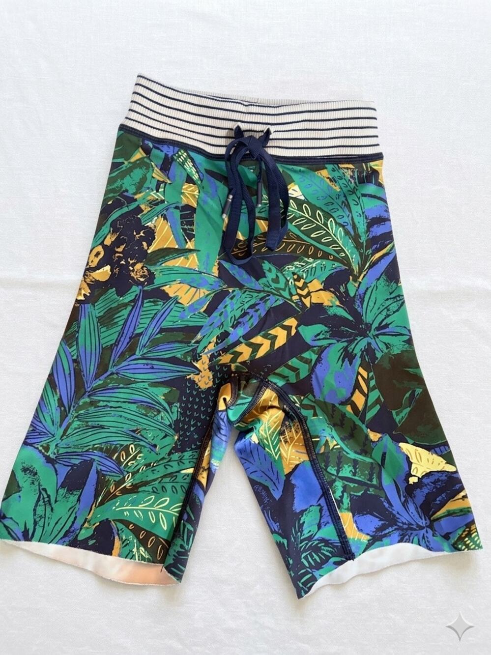 OFFLINE By Aerie Tropical Floral High Waisted Bike Shorts Striped Band swim